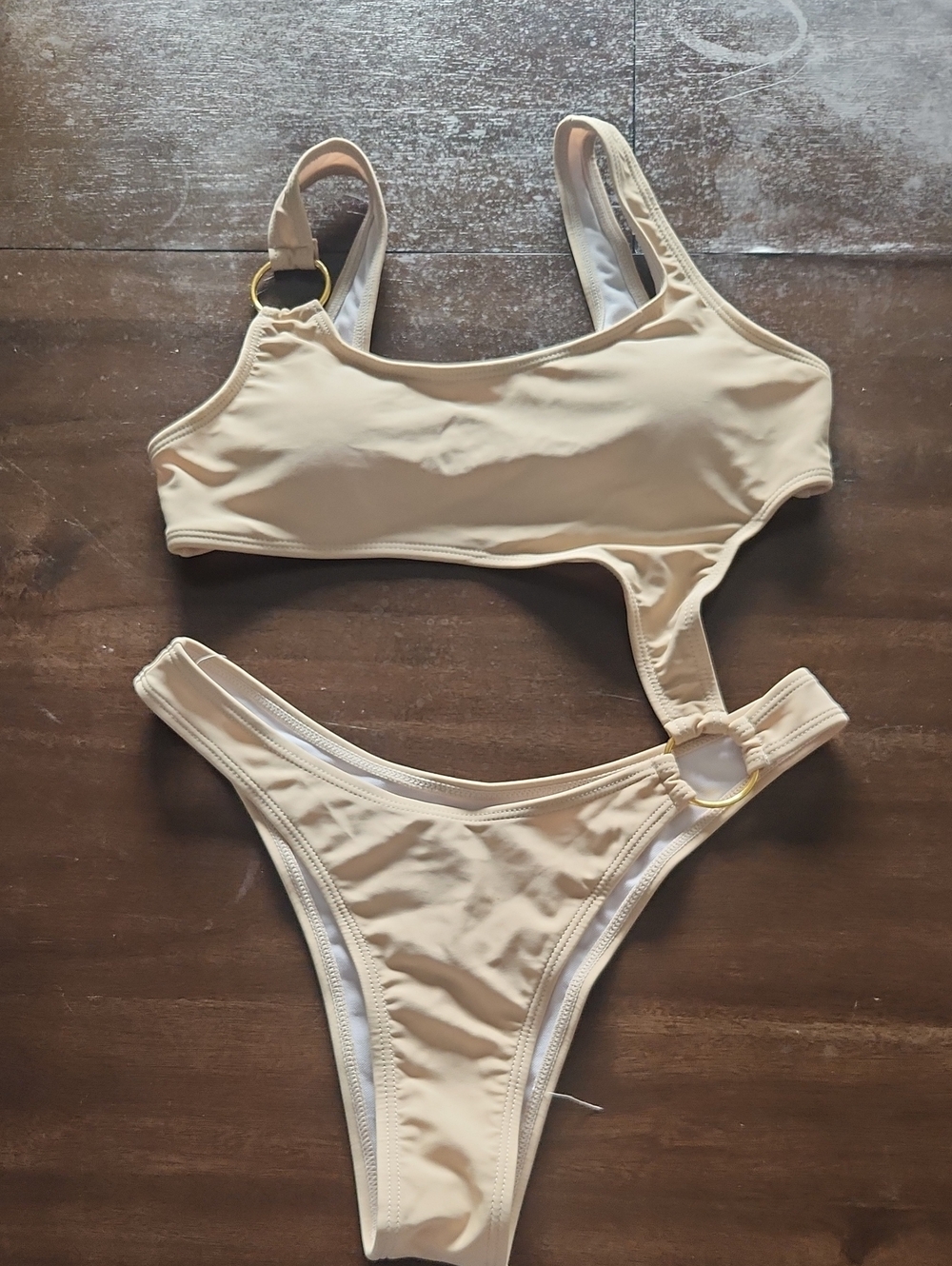 Beige Two-Piece Ring Detail Bikini